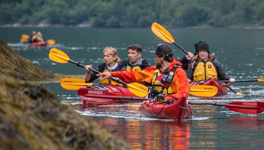 Geiranger: Kayak tour with guide - Homlong Harbour start, gear fitting, and the safety briefing