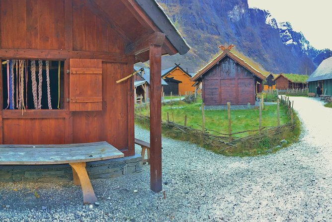 PRIVATE GUIDED TOUR: World Heritage Fjord Landscape – Viking Special – from Flåm - Njardarheimr Viking Village in Gudvangen: archery, axe throwing, crafts, and people in character