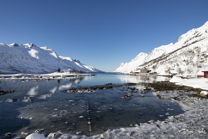 Tromso fjords road trip with fire in grill cabin by the beach. - Stop 1: Grotfjord for a white sand beach lunch under Grøtfjord mountains